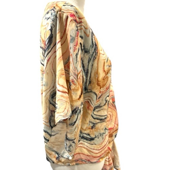Lovestitch Marble Print Tie-Front Blouse - Picture 4 of 8